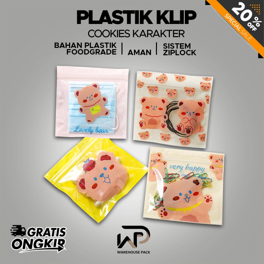 Plastik Klip Cookies Karakter | Packaging Lucu Snack Aksesoris Biskuit Cookies | Plastik Ziplock Mot