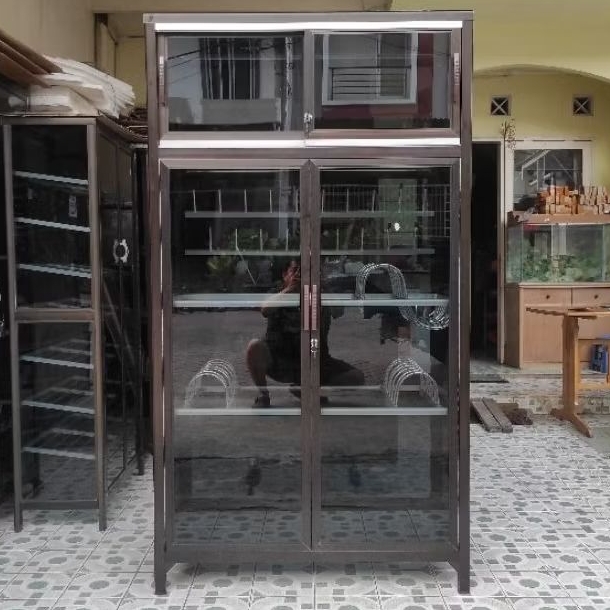 LEMARI PIRING ALUMINIUM COKLAT TEBAL/LEMARI PIRING RANGKA BESAR/MCW furniture Shopee/RAK PIRING FULL