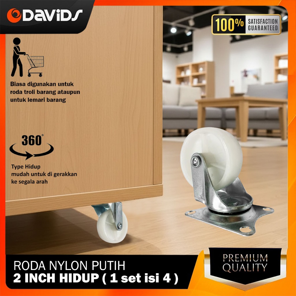 Roda Kecil Lemari Etalase Mini Ban Nylon Putih Rem 2 Inch Hidup Curah