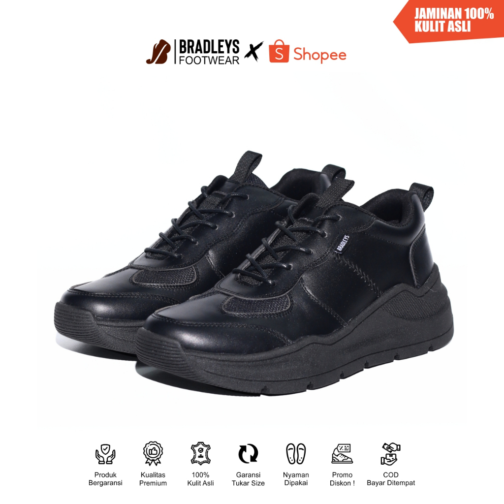Bradleys Valco Black - Sepatu Kulit Sneakers Casual Formal Pria