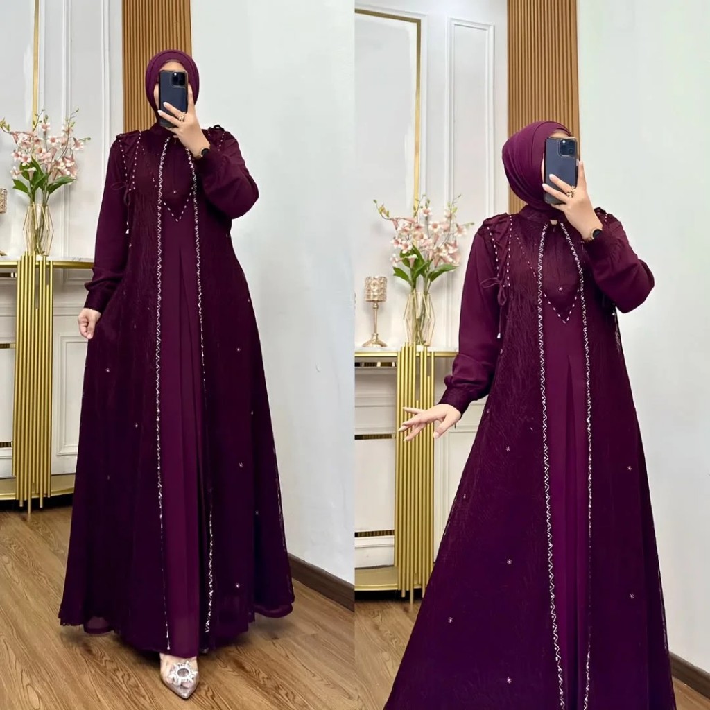 Devita Dress Baju Gamis Brokat Wanita Kondangan Import Simple Elegan Terbaru 2025 Lebaran Kekinian A