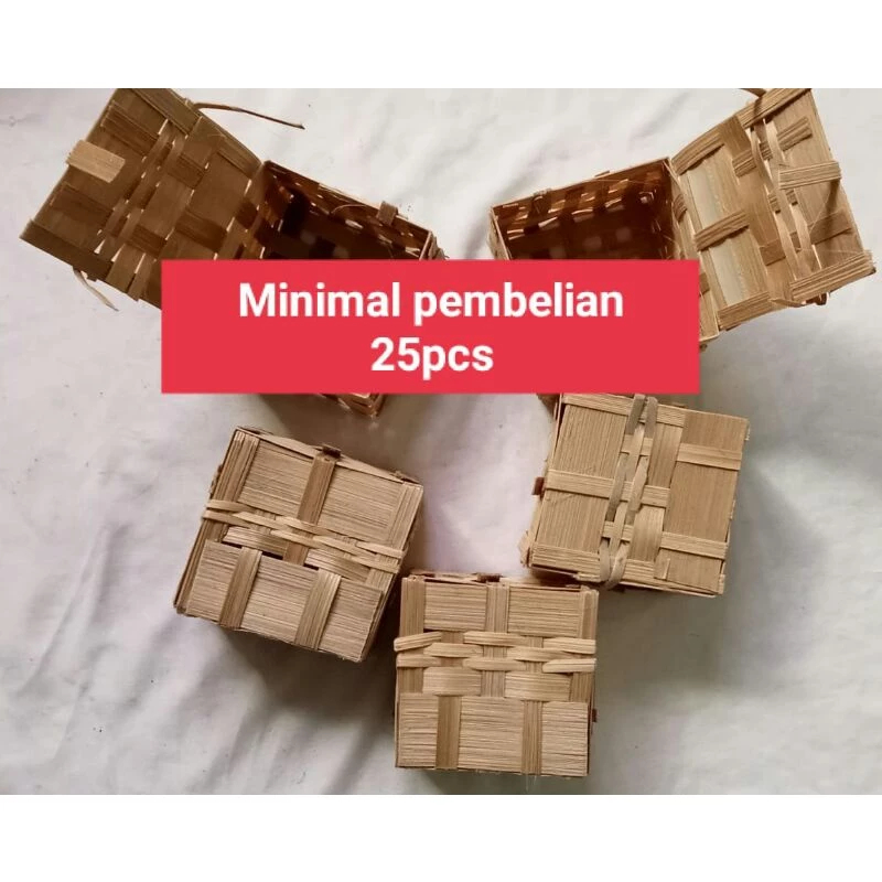 Keranjang Bambu Tempat Souvenir Pernikahan Ukuran 5 x 8 Cm Besek Anyam Bambu Packaging Kue Mochi