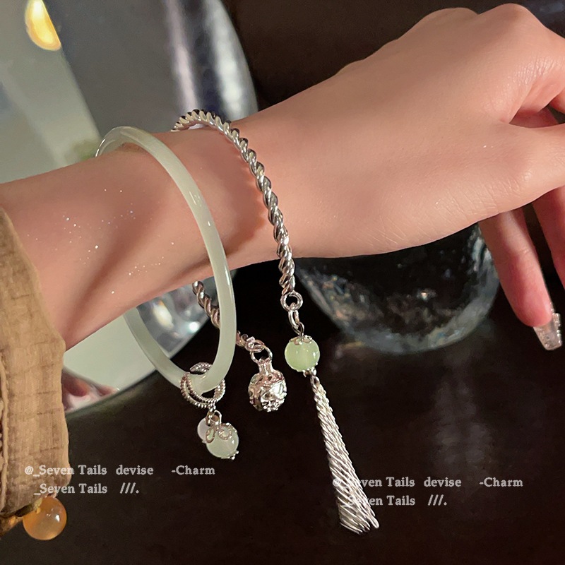 Gelang Giok Juntai Manik Ketebalan 6mm Gelang Lonceng Perak Gelang Bangle High Quality Aksesoris Wan