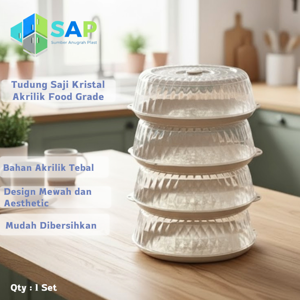 SAP Tudung Saji Kristal 3 4 5 Tingkat / Tudung Saji Acrylic Makanan Tebal Premium / Lemari Makanan