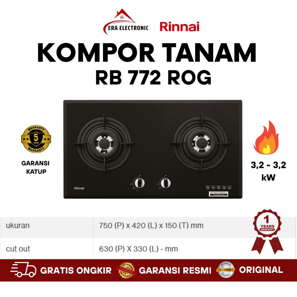 Kompor Tanam 2 Tungku Rinnai RB 772 ROG / Kompor Tanam Rinnai RB772ROG