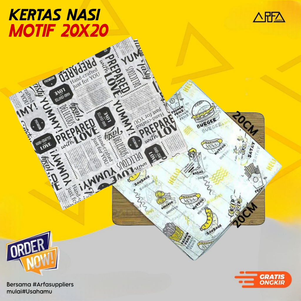 Kertas nasi burger kentang roti laminasi motif 20x20