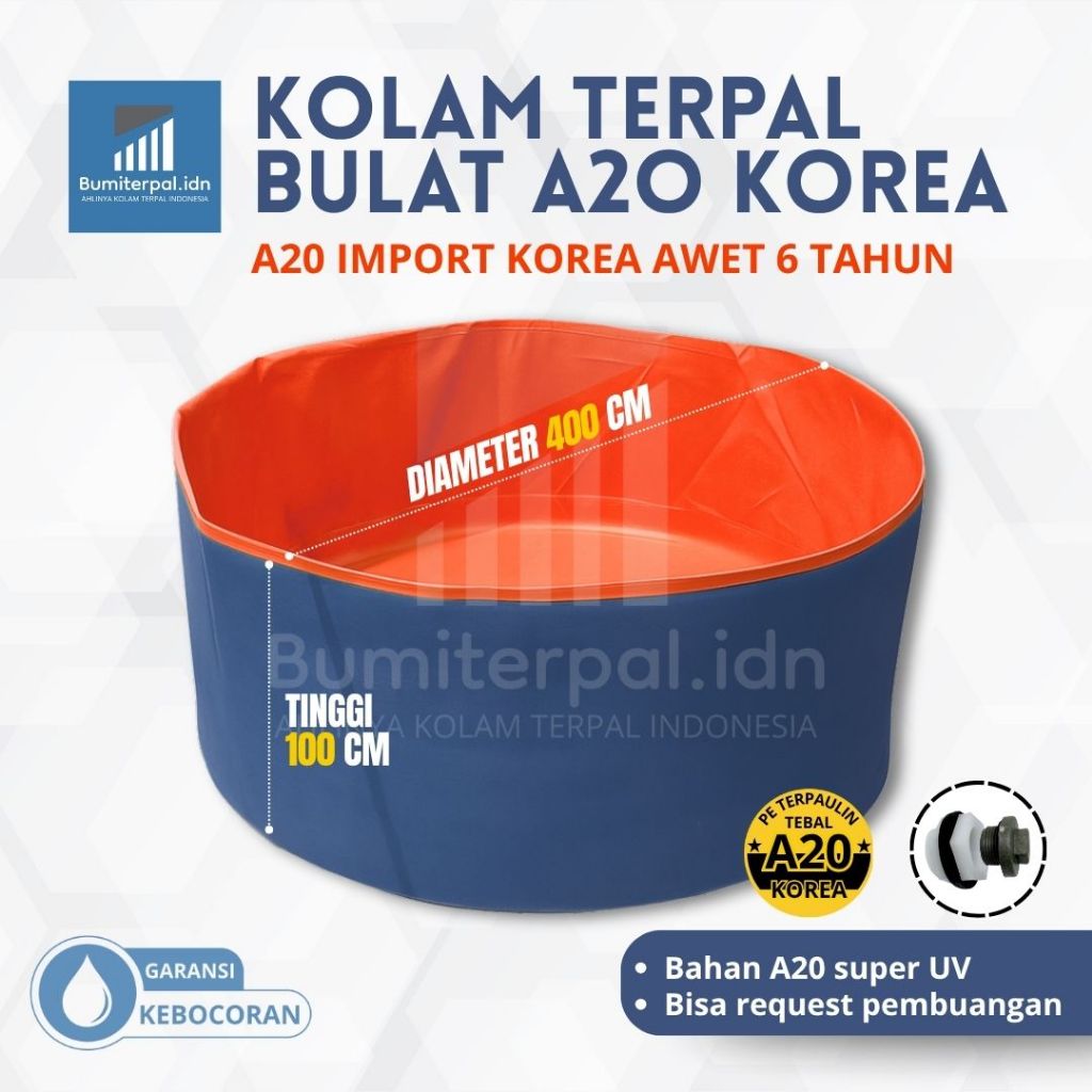 Kolam Terpal Bundar A20 – D4m T1m Anti Bocor, Siap Pakai untuk Budidaya Ikan
