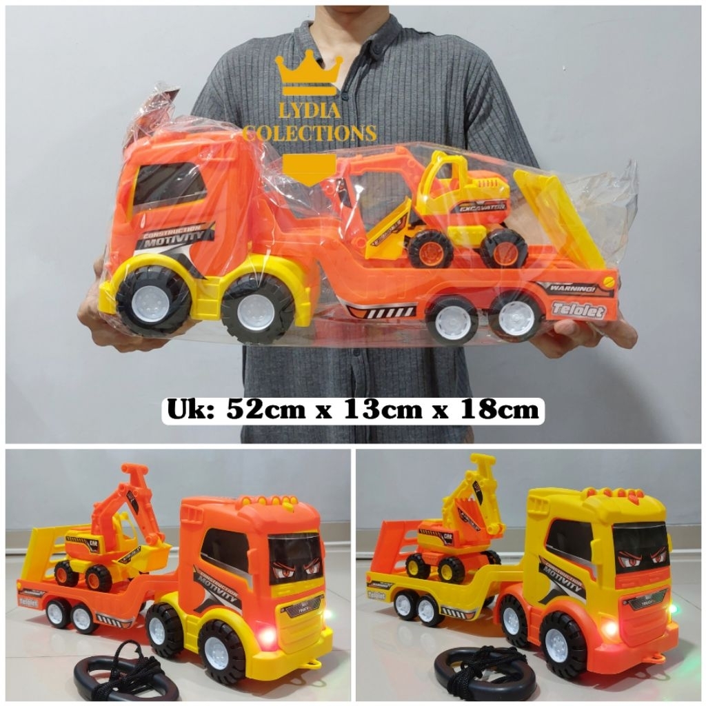 Mainan Truk Konstruksi / Truk Muatan Excavator Gandeng Telolet Ukuran Jumbo