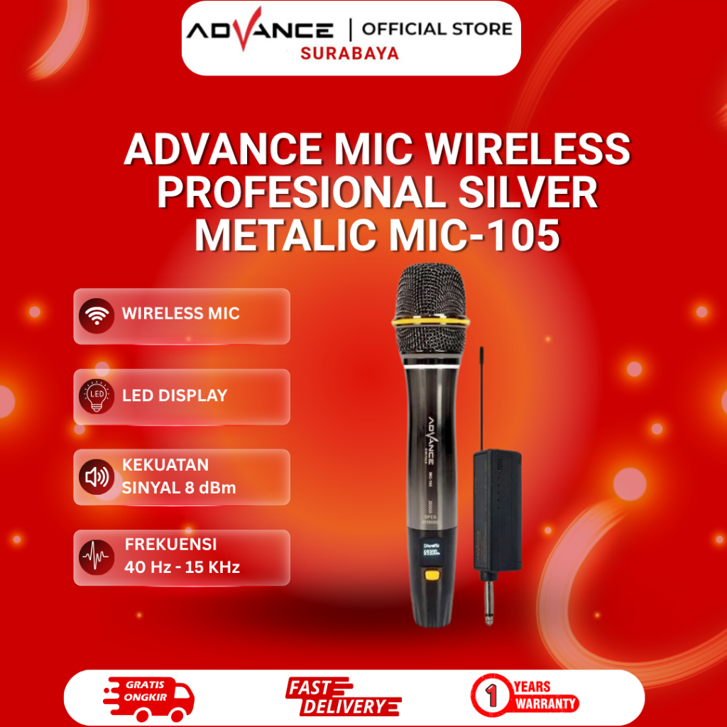 Advance Mic 105 Profesional Mic Wireless Silver Metalic MIC-105