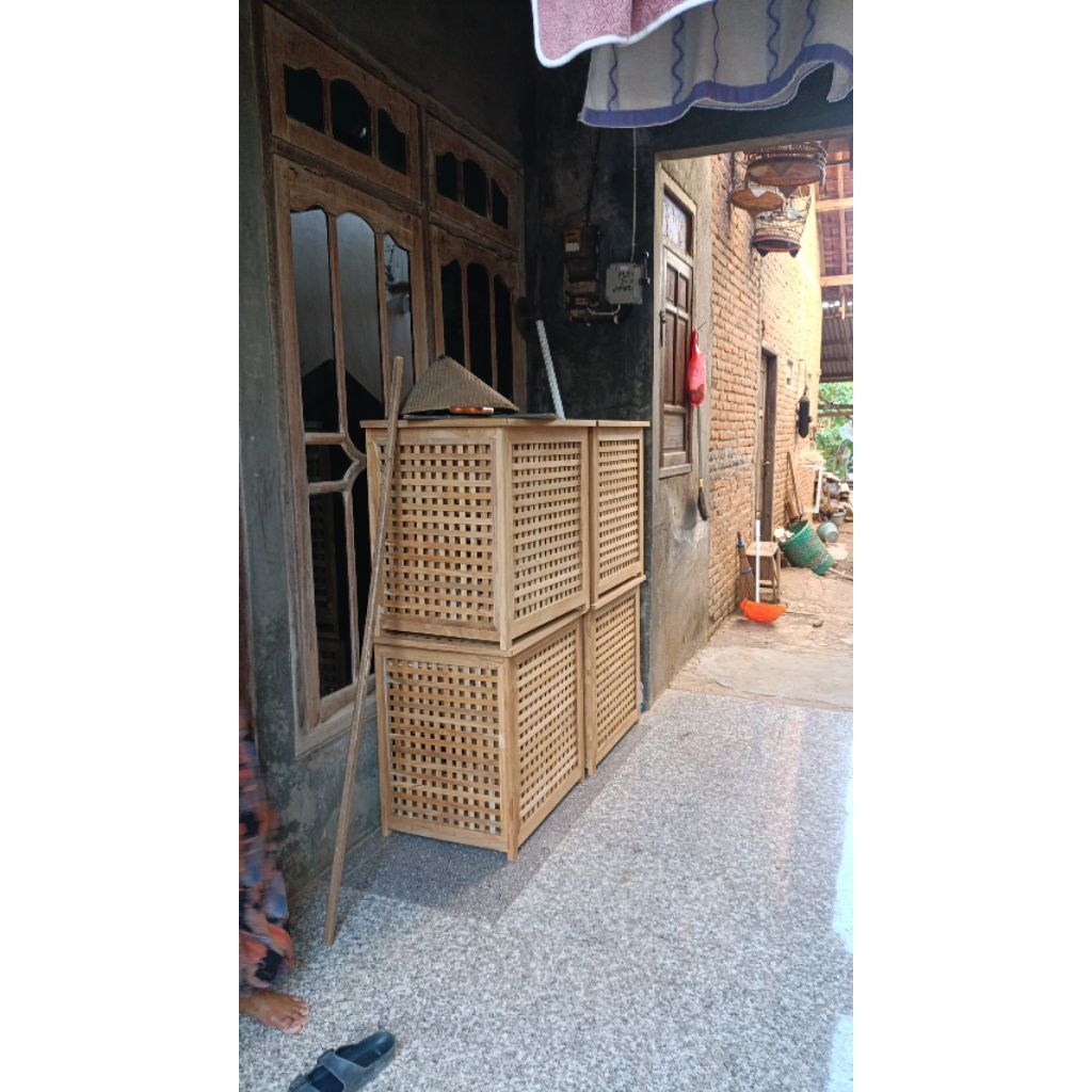 box laundry tempat pakaian kotor tempat penyimpanan pakain kayu jati 1 Set