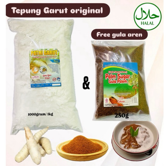 PROMO Tepung Garut original 1 kg Gratis Gula Aren bubuk 250 gram | pati Garut | Asli kualitas premiu
