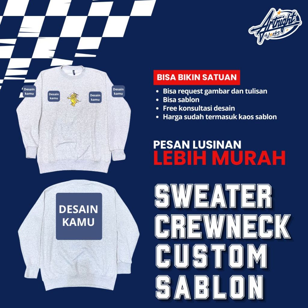SWEATER CREWNECK CUSTOM SABLON SATUAN | SABLON DTF | SABLON BORDIR