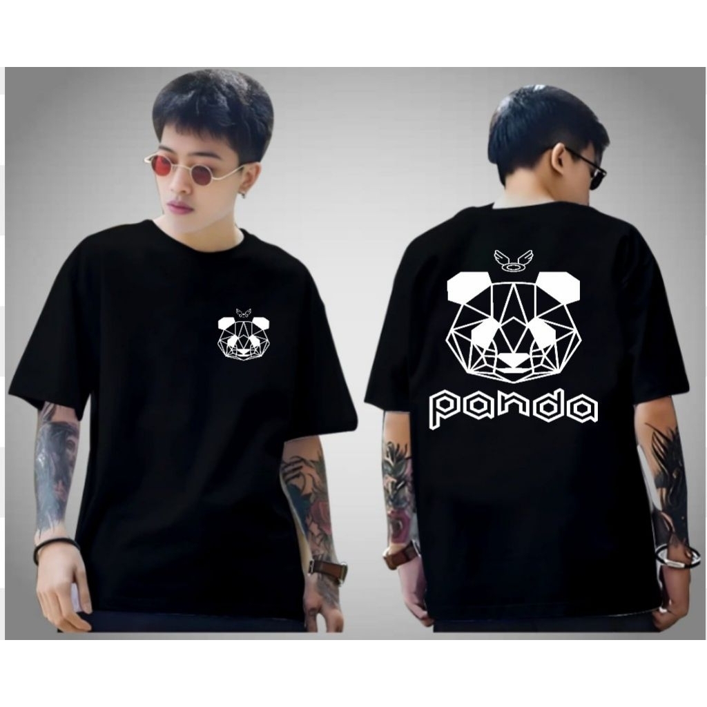 KAOS DISTRO COWOK & CEWEK/ MOTIF PANDA LIS/SABLON DIGITAL PRINT DTF DEPAN BELAKANG