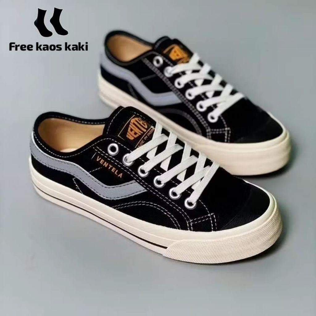 GRATIS KAOS KAKI Sepatu ventela public nyala low black natural sepatu sneakers sekolah pria wanita c