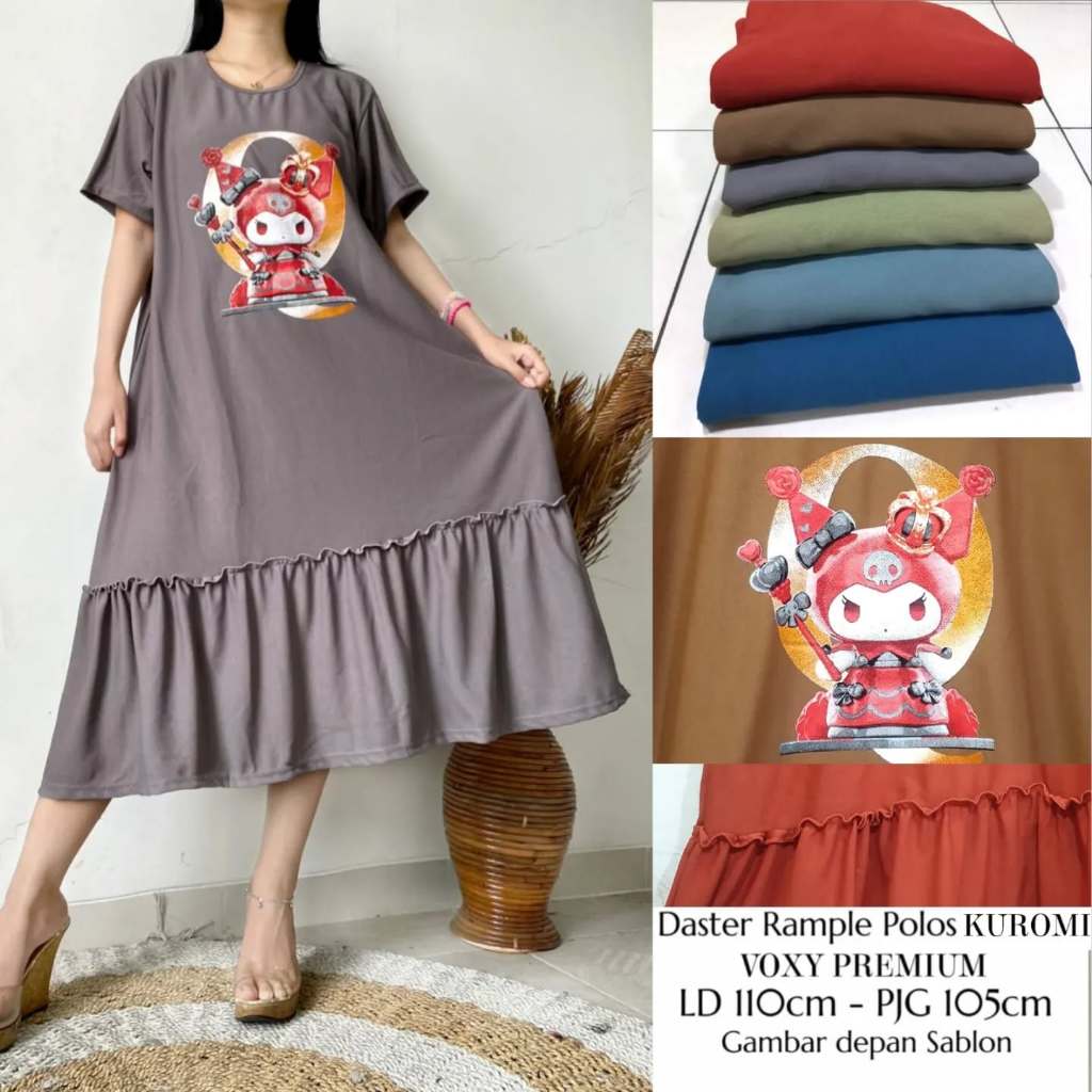 DRESS REMPEL JUMBO BAHAN VOXY SPANDEK MELAR GAMBAR DTF QUEEN/DASTER MALAM/DASTER POLOS/DASTER CANTIK