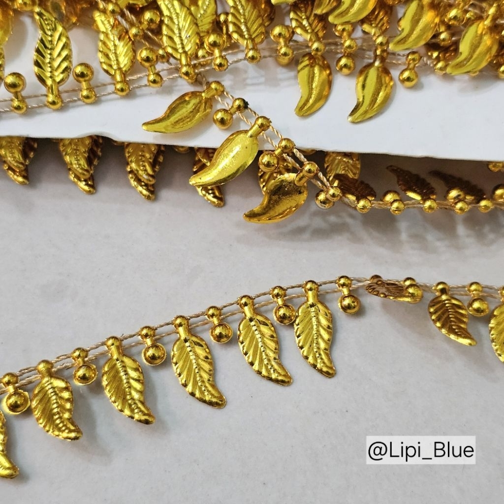 (1 meter) Renda Plastik Daun Kasandra Gold | bahan aksesoris hiasan