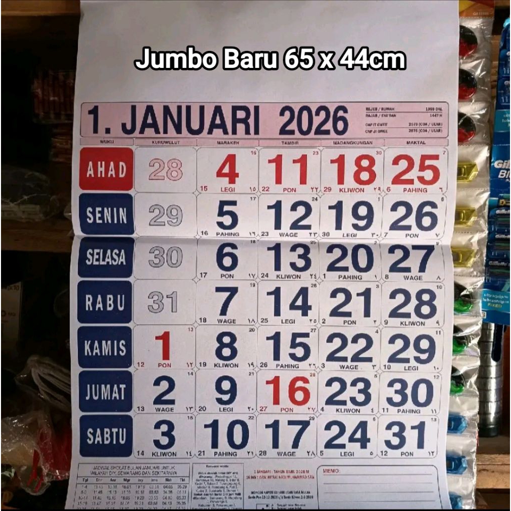 KALENDER 2026 - KALENDER DINDING KERTAS JUMBO - KALENDER  ALMANAK JAWA LENGKAP