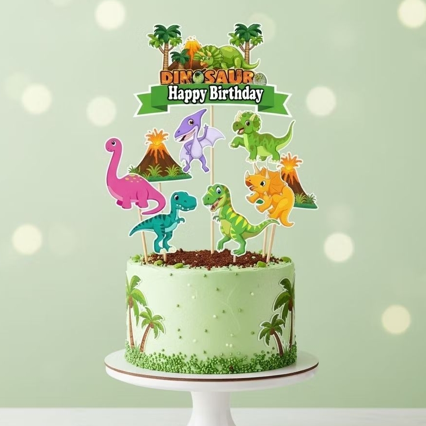 DINOSAURUS/TOPPER CAKE DINO CUTE CUSTOM NAMA/ HIASAN KUE ULTAH TEMA DINO