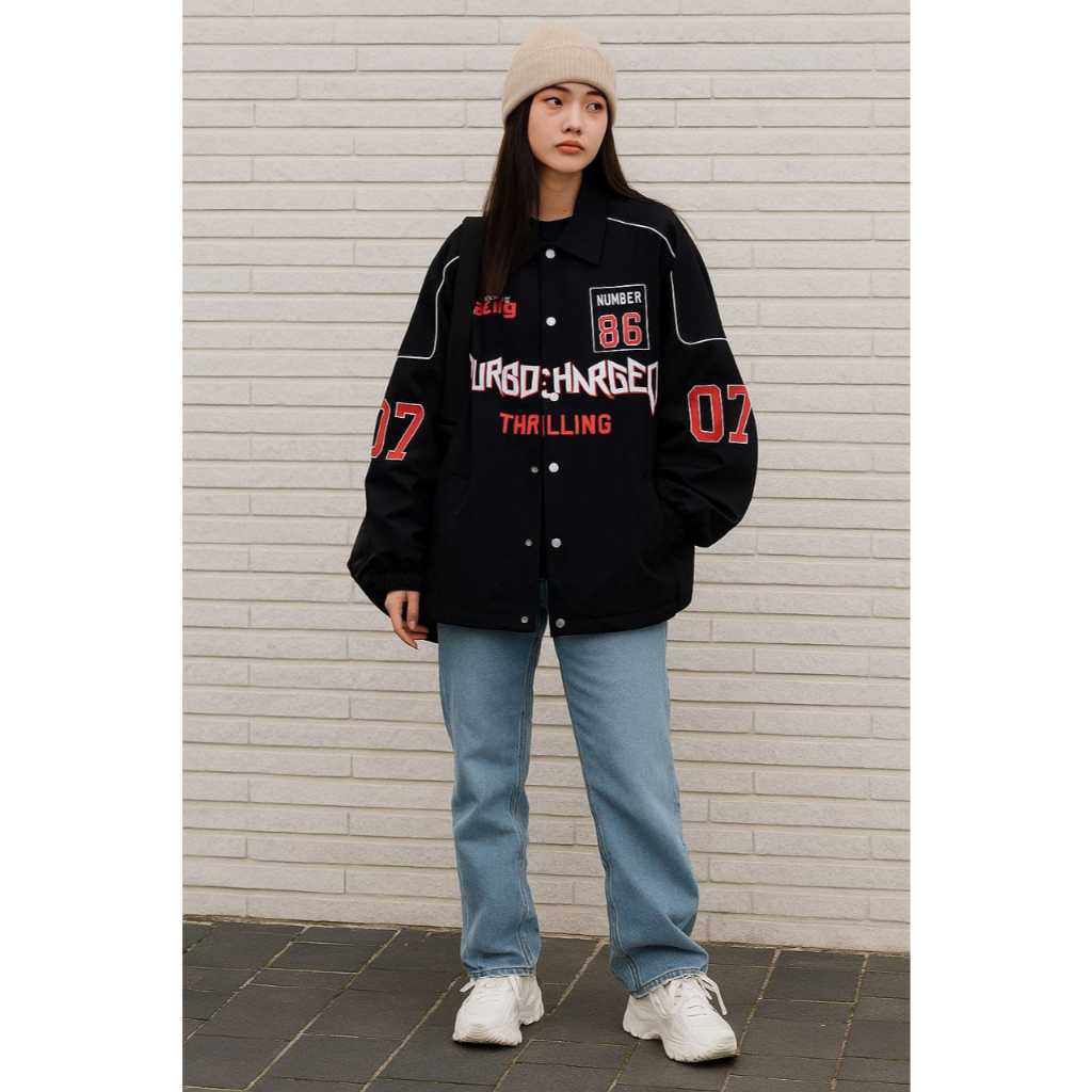 Racing 07 Turbo Jaket Kerah Varsity Baseball Fashion Pria Wanita Trend Casual Terbaru 2025