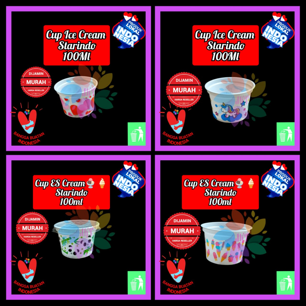[ISI 50 pc] cup eskrim karakter cup 100ml ice cream cup plastik 100ml motif printing cup plastik 100