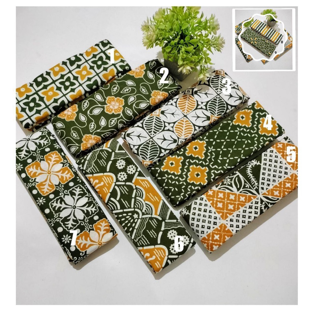 Kain Batik Cap Garutan  dua warna Hijau Kuning Kain Batik Meteran Seragaman - Kain Batik Bahan Katun