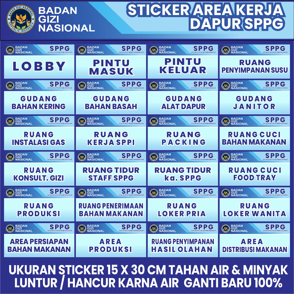 stiker keterangan area dapur sppg / stiker sppg / badan gizi nasional bgn / stiker mbg