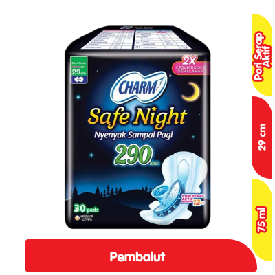 Pembalut Charm Safe Night Wing 29 Cm Isi 30 Pads / Pembalut Wanita