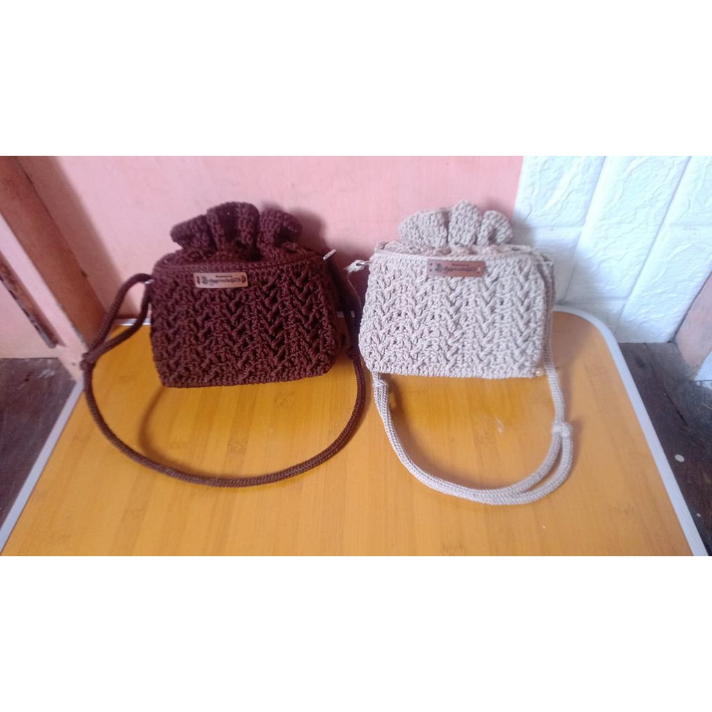 tas rajut serut mini crochet bag serut mini lucu