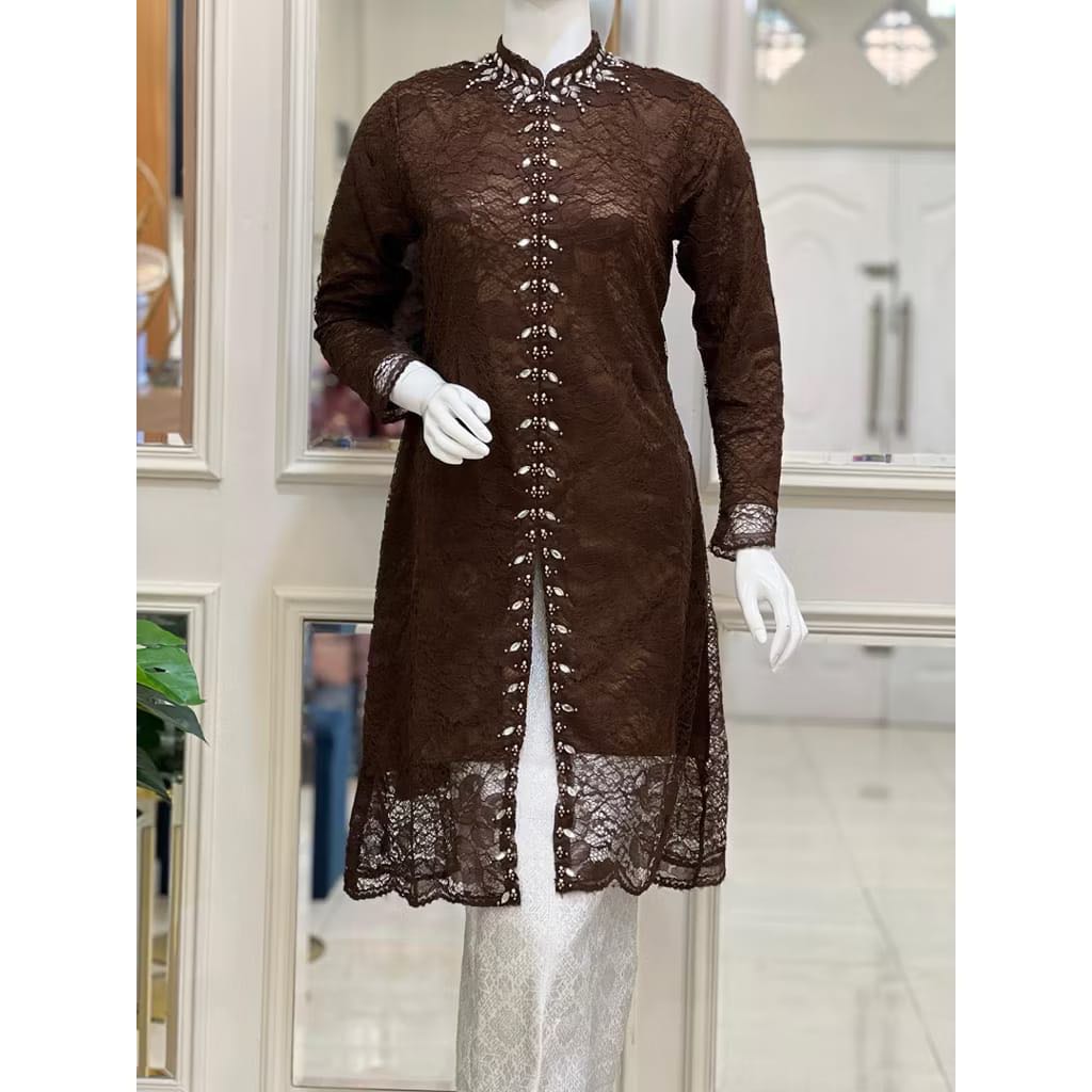 tunik brukat payet simple dan elegan busui friendly - model kebaya tunik wanita pesta dan kondangan 