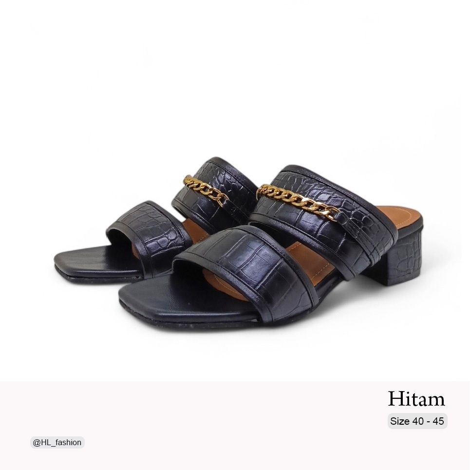 AL BIG SIZE HEELS - Sandal Wanita Jumbo 40-45 Hitam Croco Hak Tahu 3 Cm