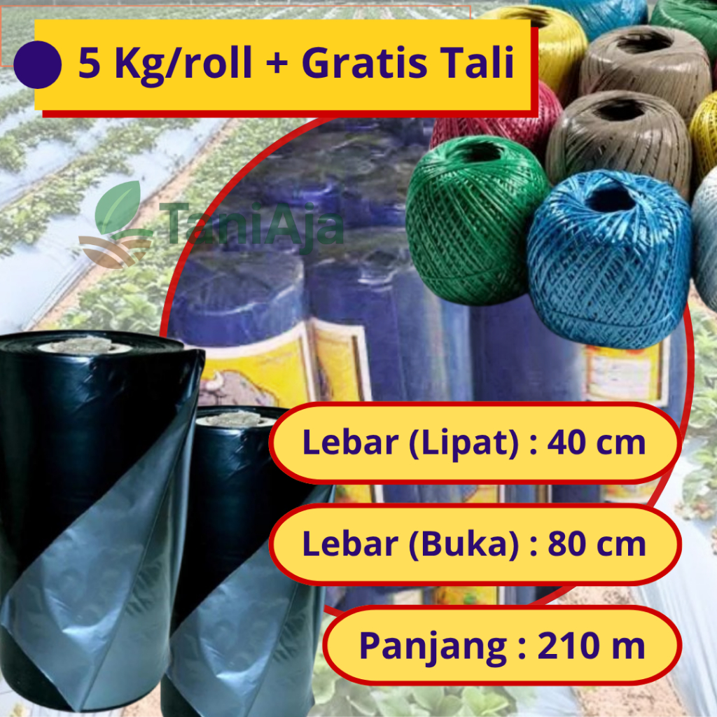 Mulsa Plastik 5Kg 40cm/80cm x 210m + Tali Rafia - Hemat & Praktis untuk Petani