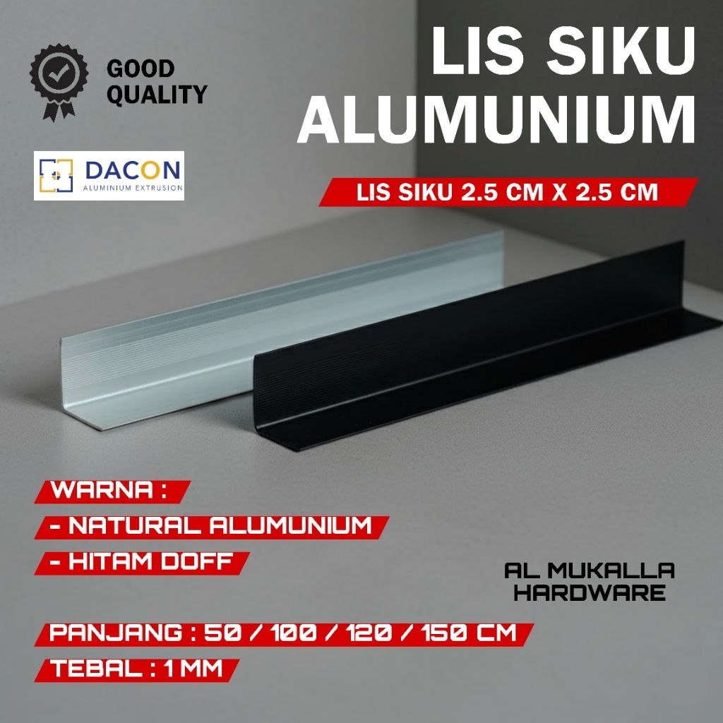 Lis Siku L Alumunium 2.5 CM X 2.5 CM DACON | Lis Siku Aluminium Potongan Lis Aluminium Siku
