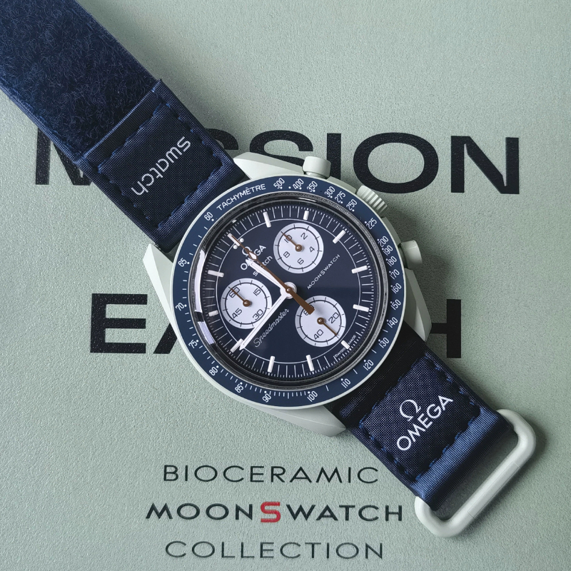 Swatch x Omega jam tangan pria Bioceramic Moonswatch "Mission to Earth" Watch - Kasing Bioceramic + 