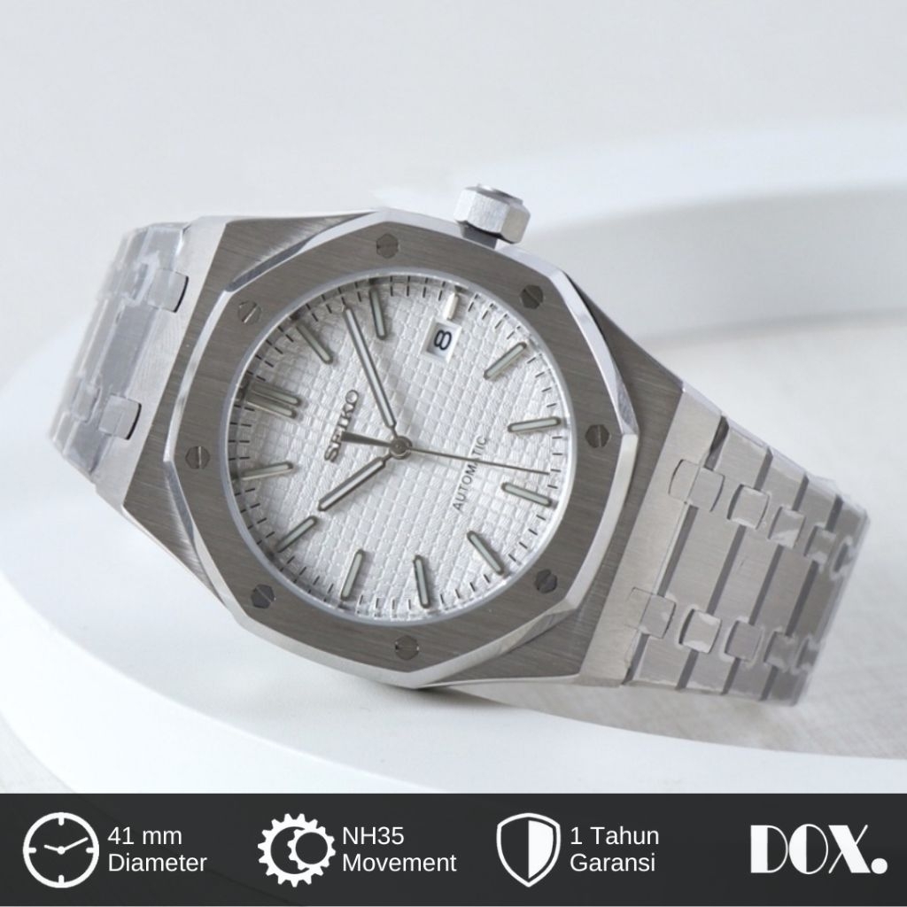 Jam Tangan Seiko Royal Oak Putih NH35 Automatic Seikomod Diameter 41mm Full Stainless Kaca Sapphire