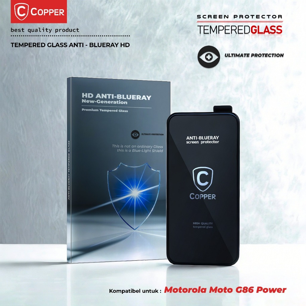 COPPER - Kompatibel Tempered Glass Anti Blueray - HD Motorola Moto G86 Power