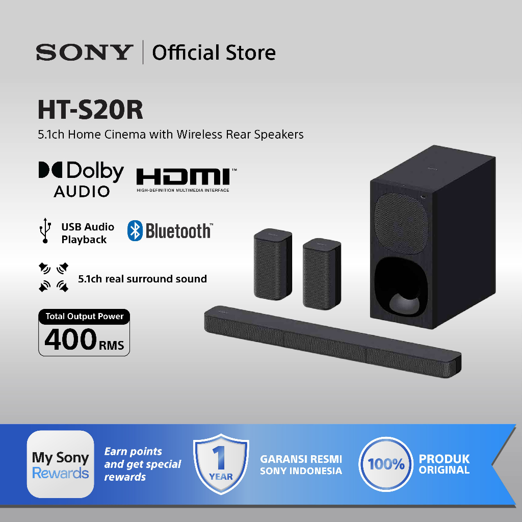 Sony Home Theater Hometheater HT-S20R Soundbar 5.1ch Home Cinema Soundbar System - Black Original