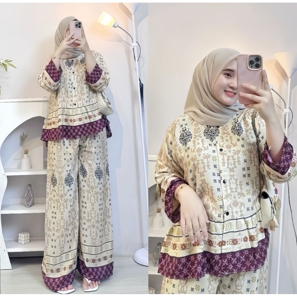 One Set Rempel Wanita Rayon Adem Motif Busui Friendly Kancing Aktif Terbaru Kekinian