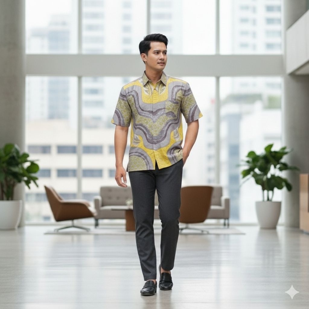 Batik Pria Lengan Pendek Modern Katun Reguler | Seragam Batik Cowok Pesta,Kantor & Acara Formal - Ku