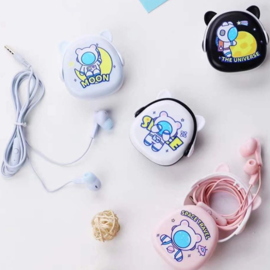 [XY-63] Set Headset Earphone ASTRONOT Space Earphones / Wadah Earphone Kartun Motif AUSTRONAUTS Lucu