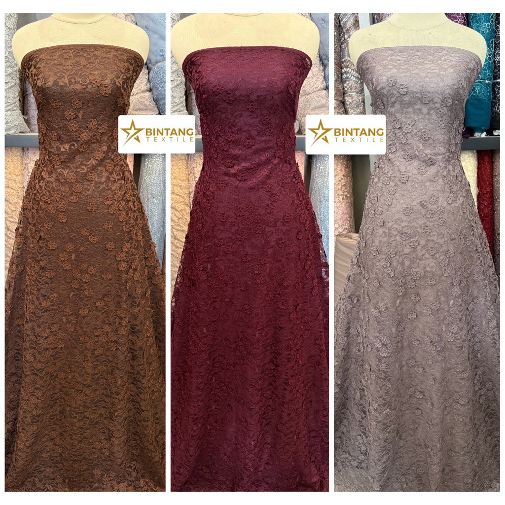 Kain Tile Chantily 3D Bunga Premium / Bahan gamis kebaya tunik atasan outer