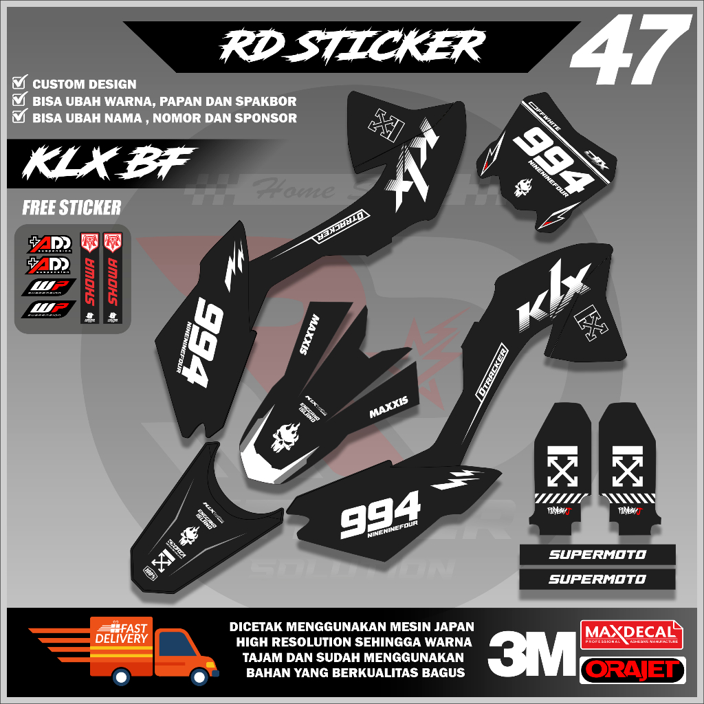 ( RD STICKER ) DECAL HONDA KLX BF STICKER FULL BODY MOTIF TENGKORAK TERBARU BISA REQUEST