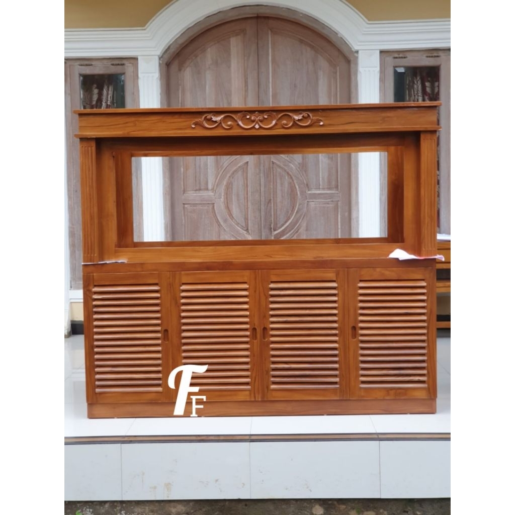 bufet meja aquarium material kayu jati