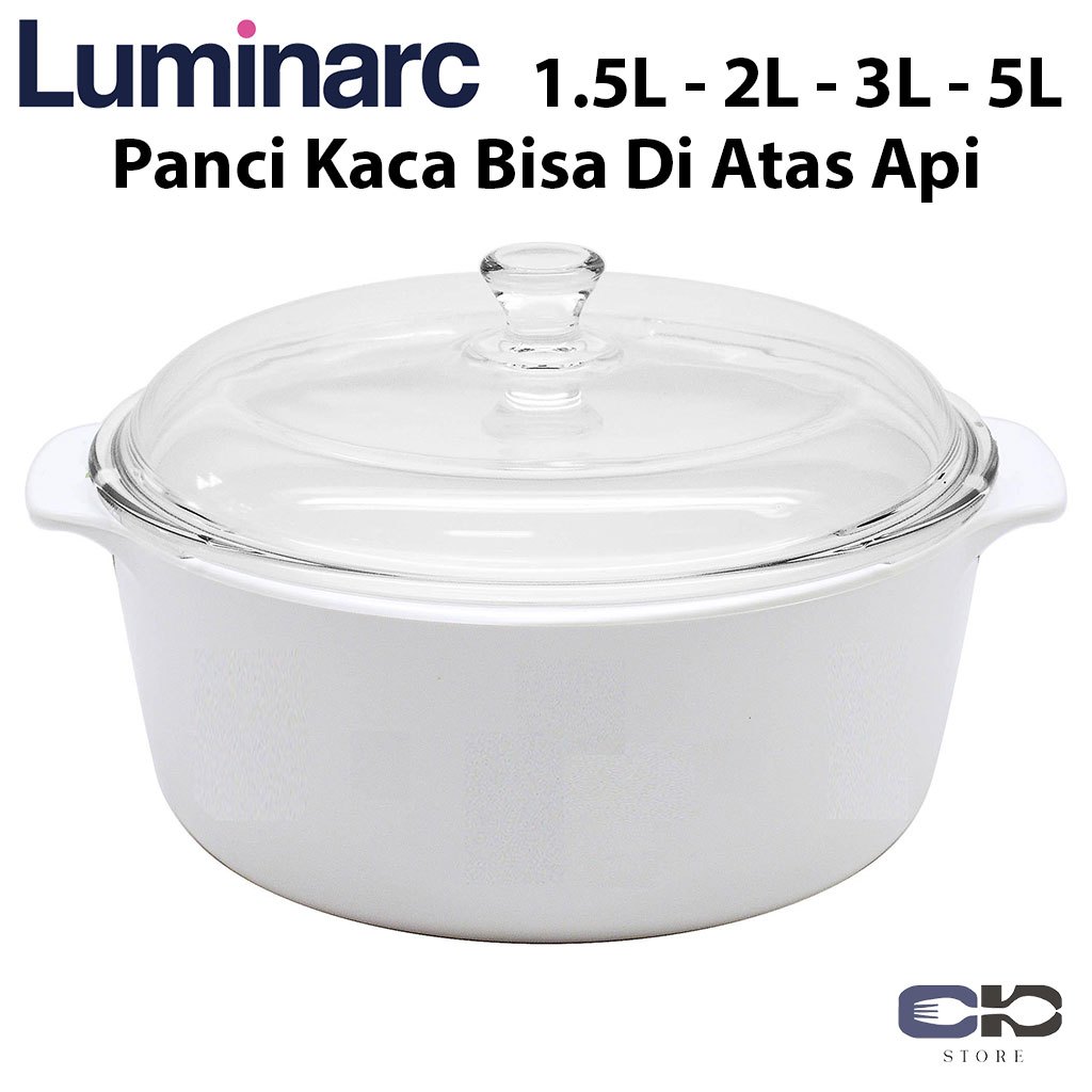 Panci Sop - Panci Kaca - Luminarc Casserole Vitroline Plain White 1,5L 2L 3L 5L