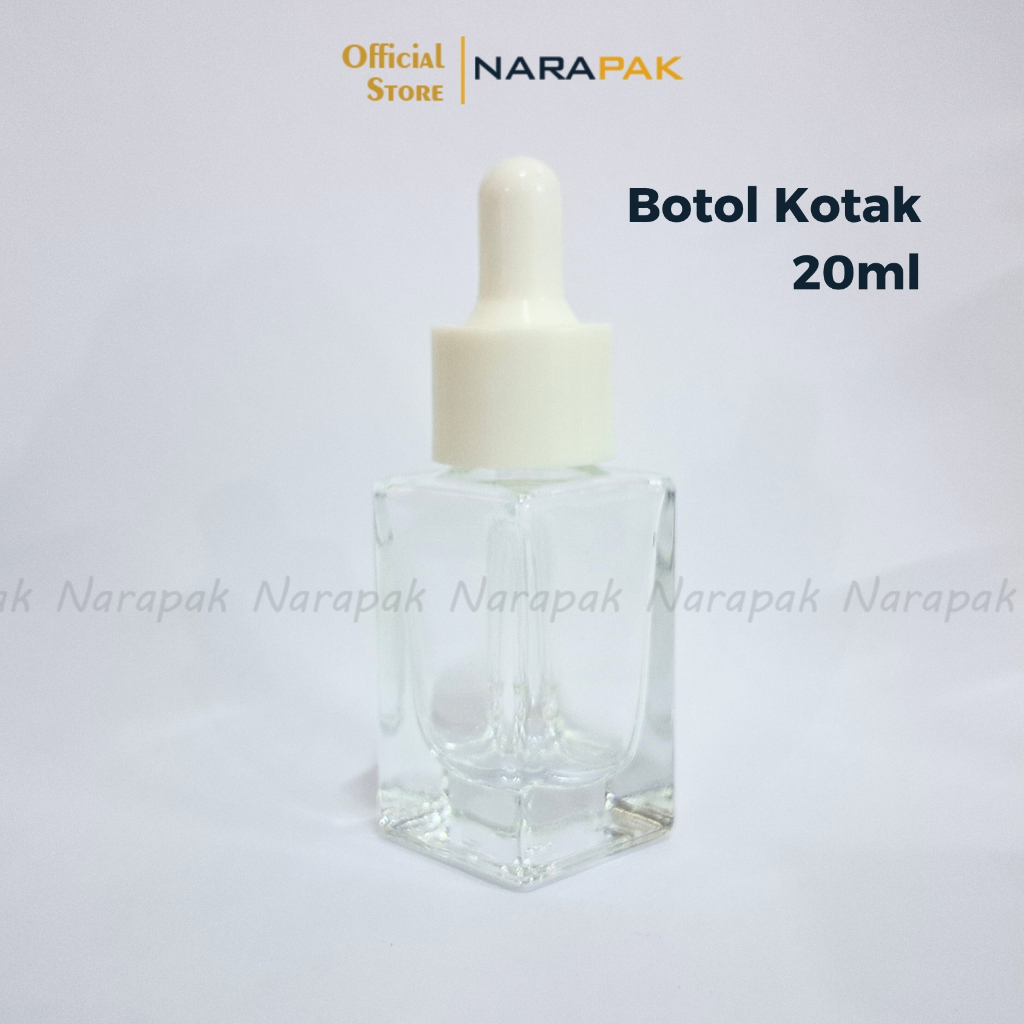 Botol Kaca 20ml Kotak Bening Tutup Putih Botol Pipet Skincare Serum Dropper 20KT