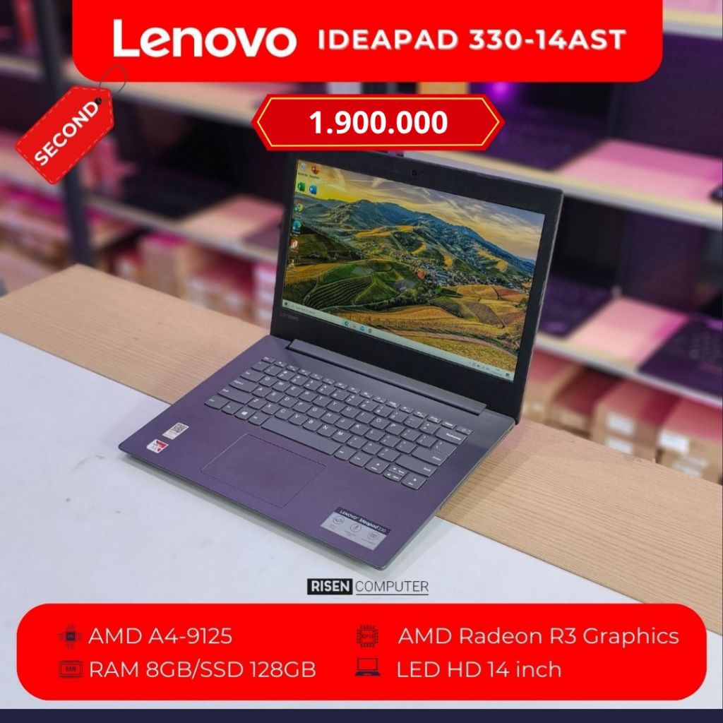 LENOVO IDEAPAD 330 14AST AMD A4-9125 RAM 8GB SSD 128GB HD 14inch Notebook Second Bekas
