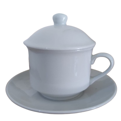 Home Line Set Cangkir Teh Kopi Tutup Lepek Keramik Porselen 200 ml