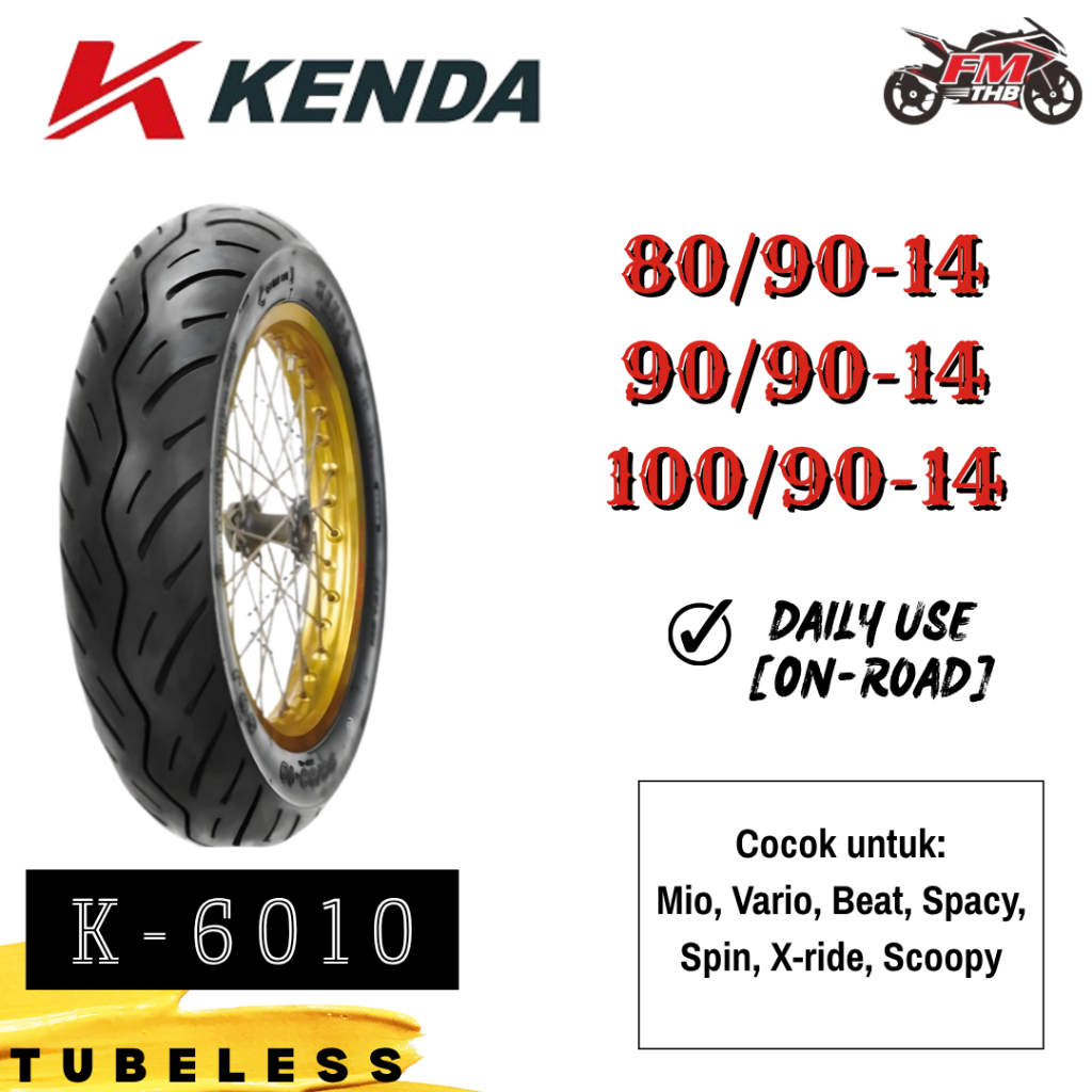 Ban Kenda K6010 K-6010 Ring 14 Tubeless - Ban Motor Tubeless/Tubles (Pilih Ukuran)