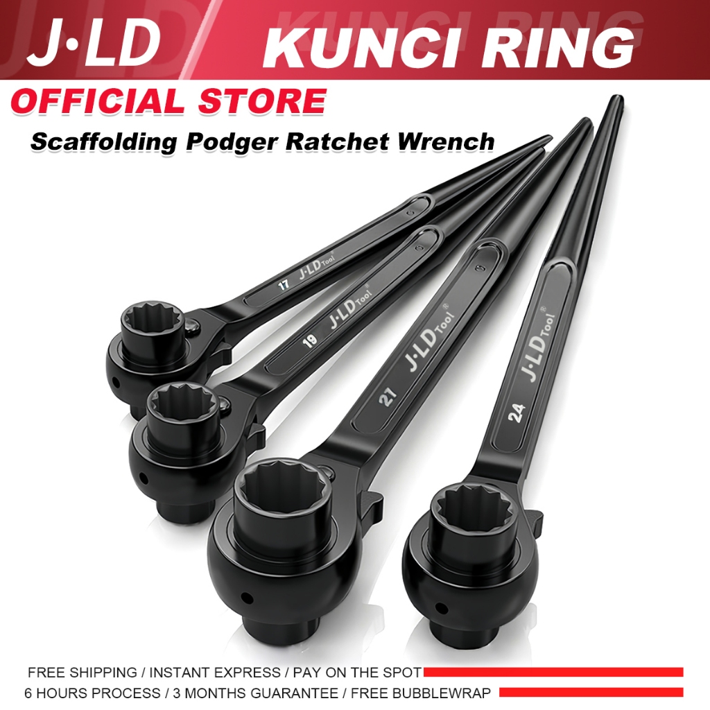 JLD Kunci Ratchet Scaffolding Podger Ujung Tirus Double Head CR-V Kunci Inggris Ring Ratchet Anti Sl