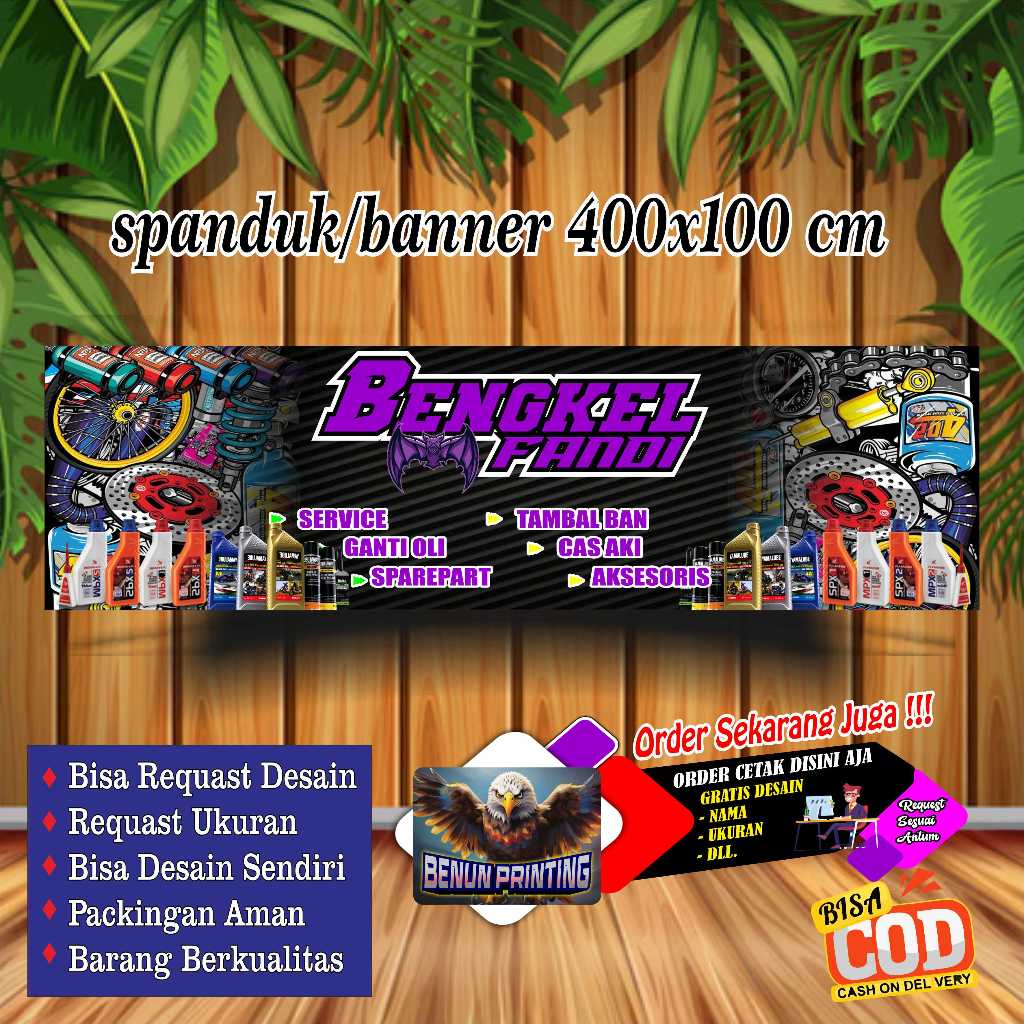 Spanduk Banner Bengkel Custom Free Desain