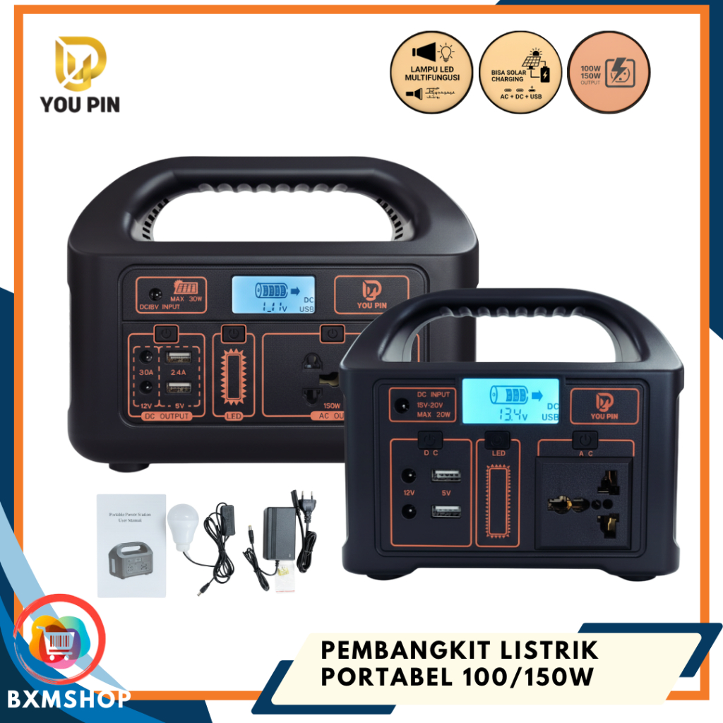 YOU PIN Pembangkit Listrik Portabel 100W 150W Power Station Mini Genset Mini Serbaguna Outdoor Rumah